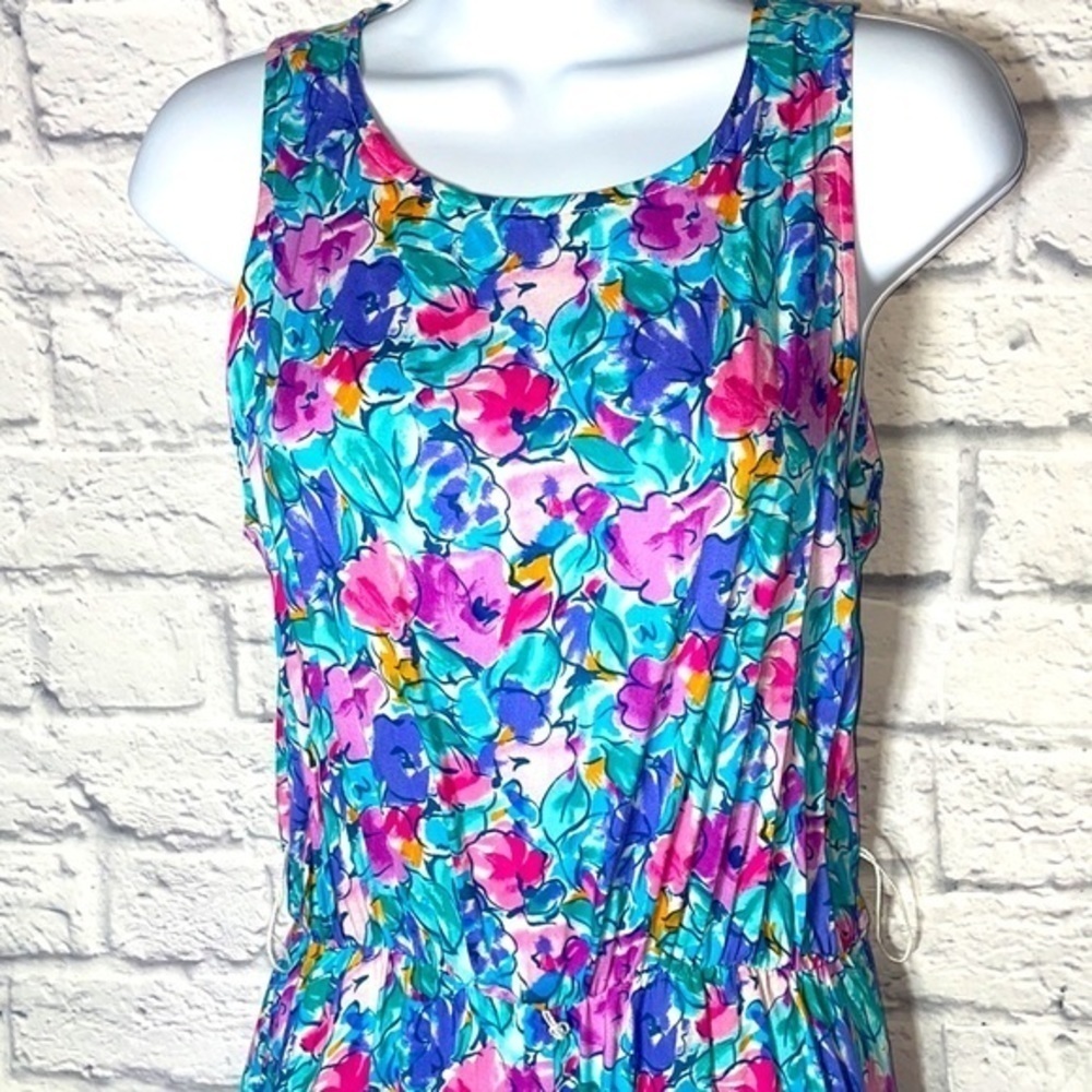 Vintage My Michelle Spring Floral Watercolor Pastel Dress Boho Embroidered Belt - Picture 11 of 16
